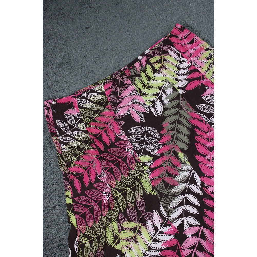Style & Co Womens Brown Pink Green Leaf Print Cotton A-Line Midi Skirt Size 14